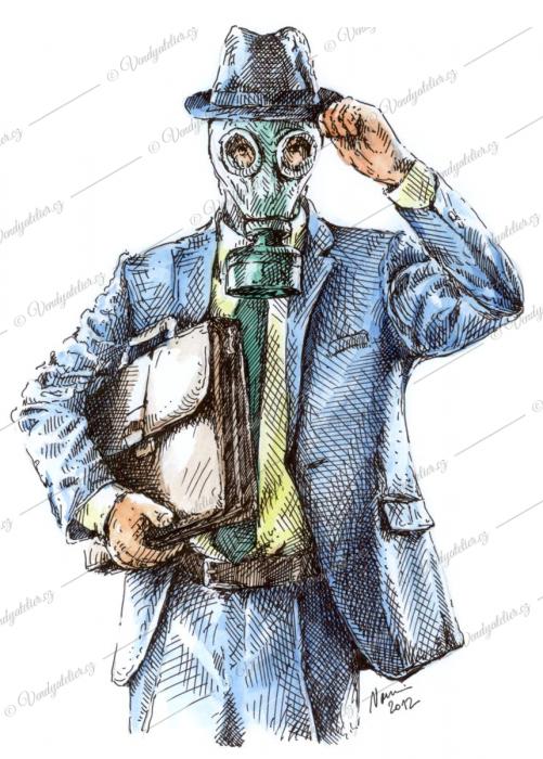 Muž s maskou, plynová maska