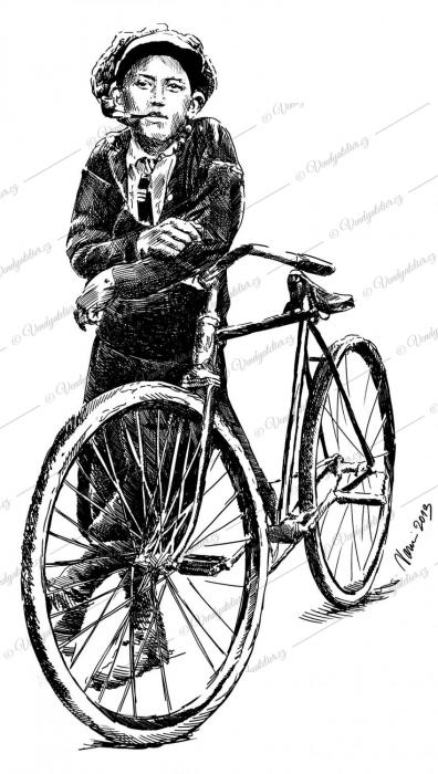 Cyklista - perokresba na Sokolské šibřinky